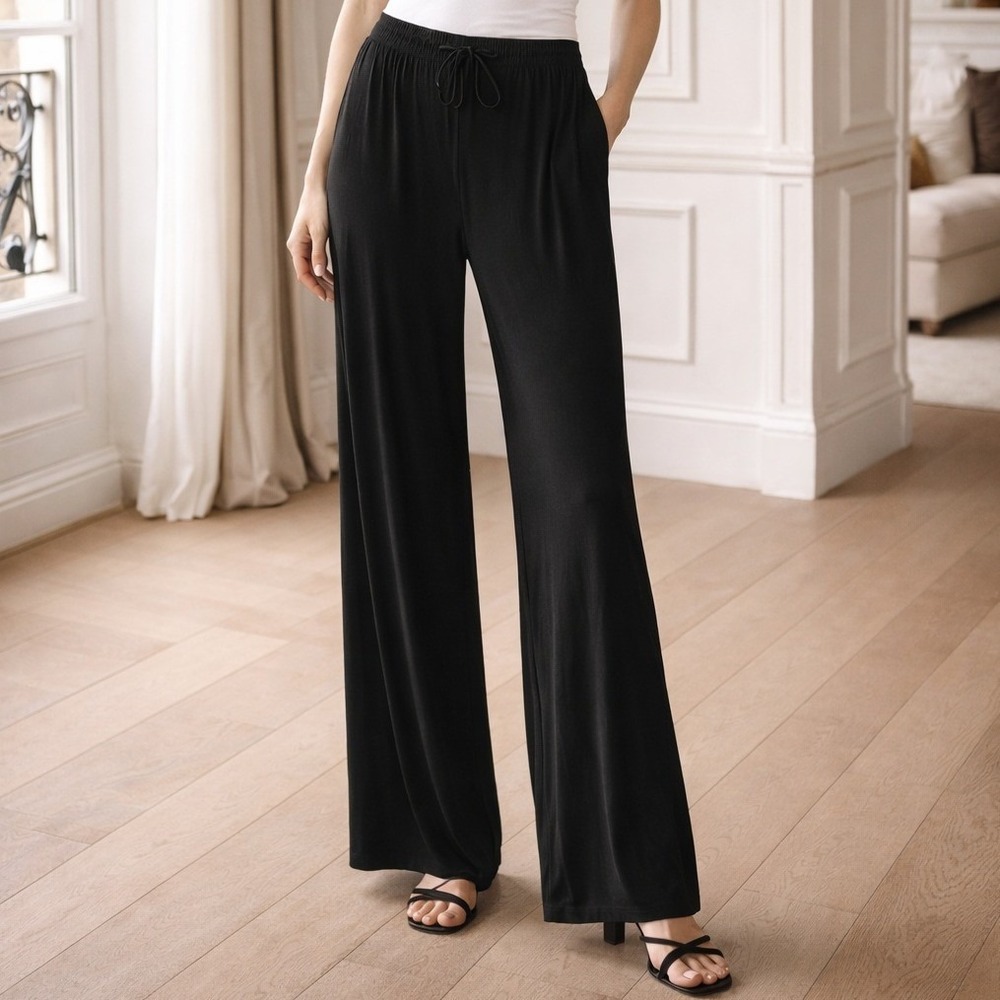 'S MaxMara Black Jersey Wide Leg Pull‎ On Pants Stretch Size XL